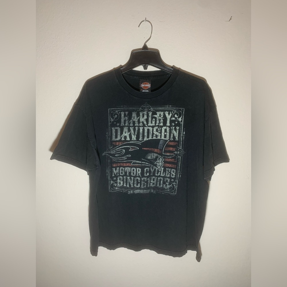 Harley Davidson Tee Black XL Vintage Motorcycles Since 1903 Davenport, Iowa